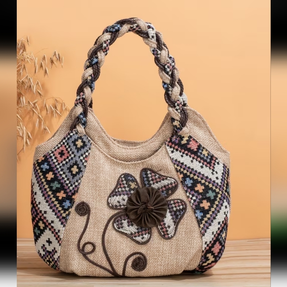 Brand  New Floral Toiletry Bag with Braided Handles
